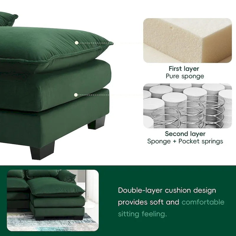 6-seat U-shaped Sectional Sofa, Sleeper Sectional with Waist Pillows for Living Room, Apartment