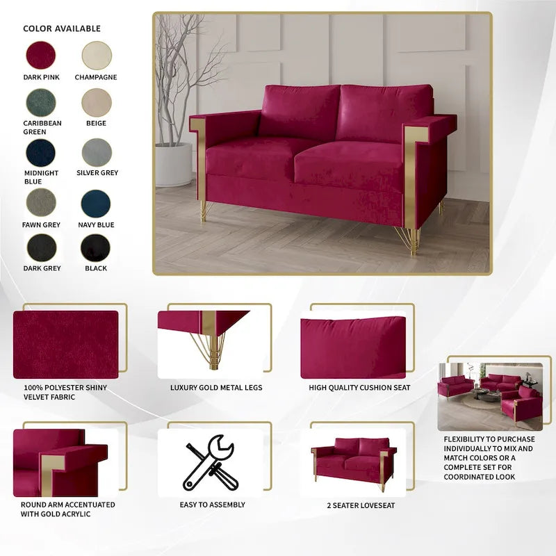 CraftPorch Glam Velvet Upholstered 2-Piece Living Room Set
