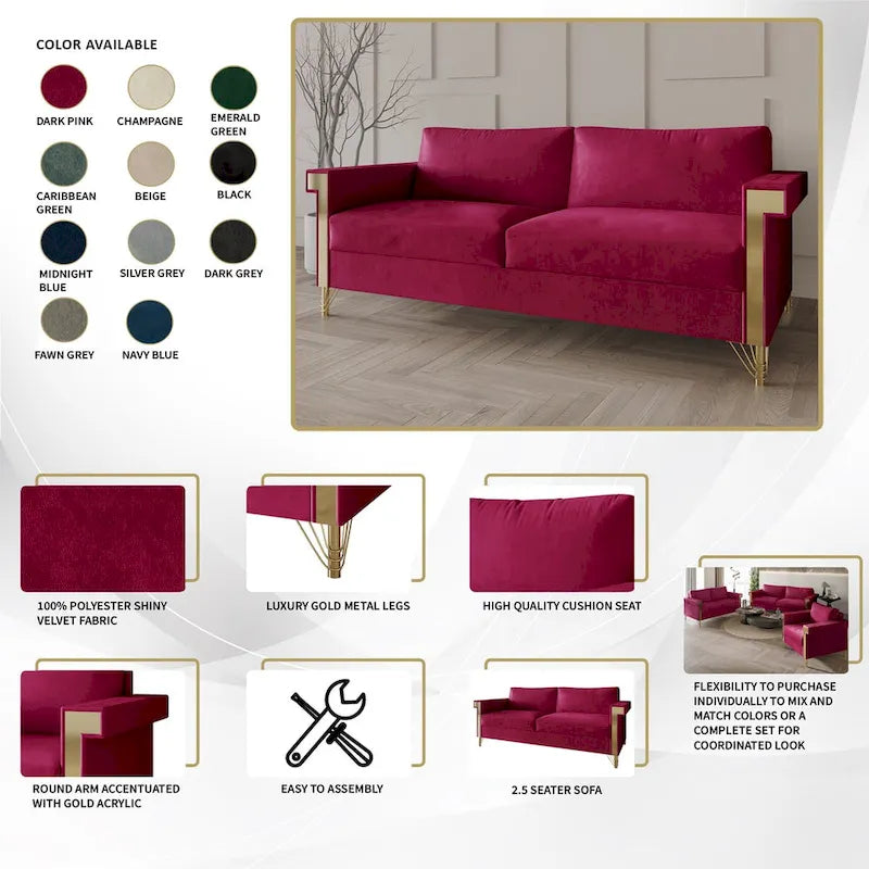 CraftPorch Glam Velvet Upholstered 2-Piece Living Room Set