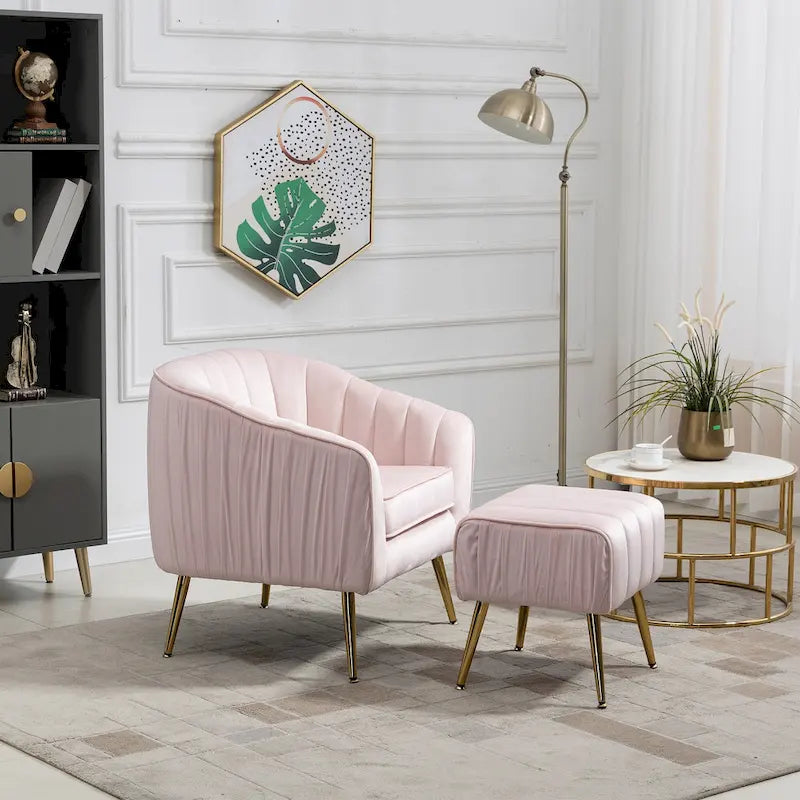 Modern Velvet Accent Chair with Ottoman for Living Room/Bedroom/Nail Salon