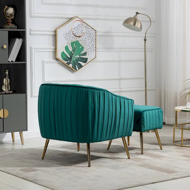 Modern Velvet Accent Chair with Ottoman for Living Room/Bedroom/Nail Salon