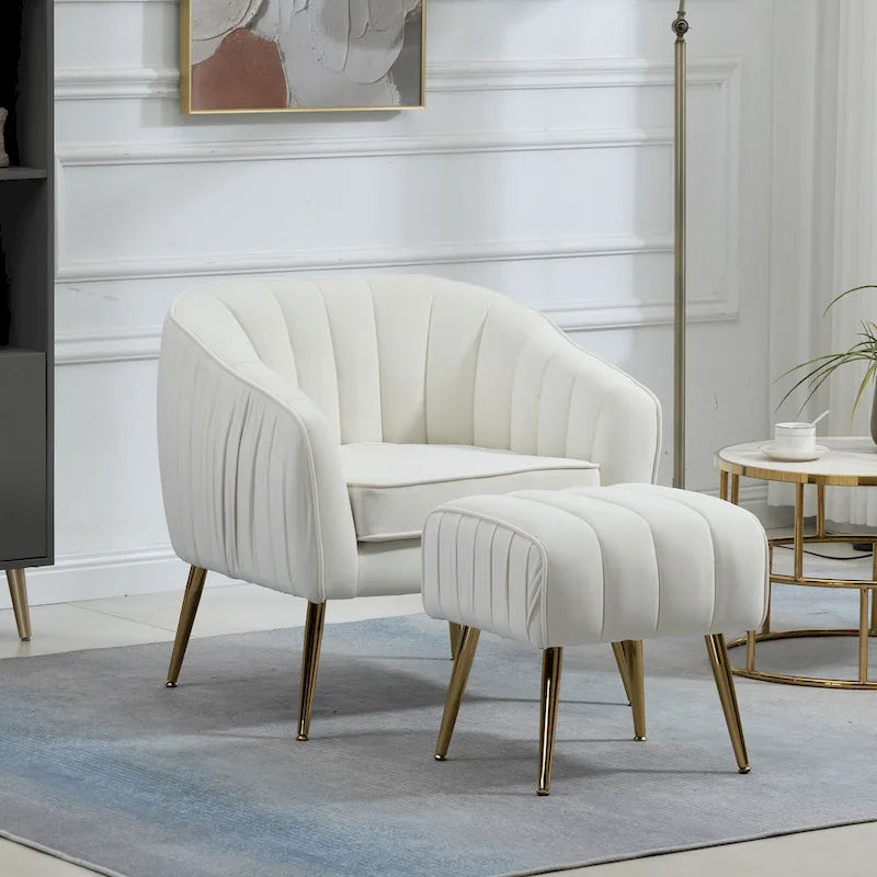 Modern Velvet Accent Chair with Ottoman for Living Room/Bedroom/Nail Salon