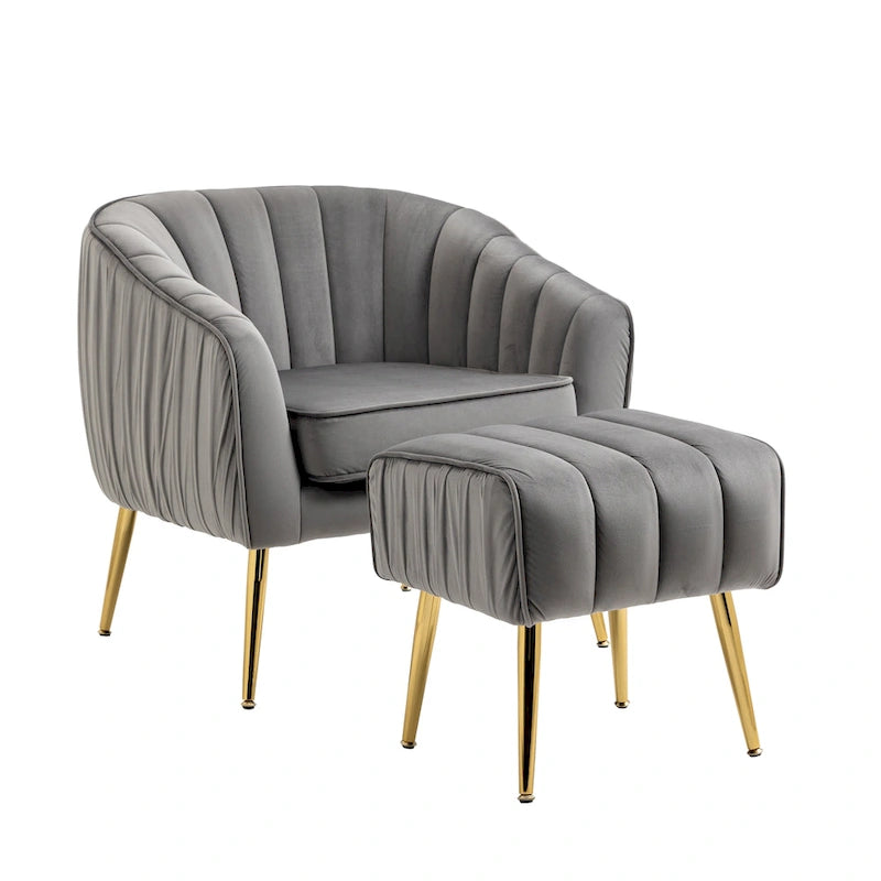Modern Velvet Accent Chair with Ottoman for Living Room/Bedroom/Nail Salon