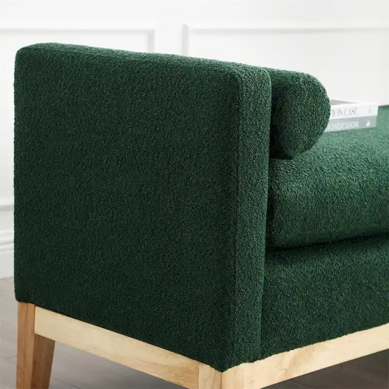 Elegant Upholstered Bench,Ottoman with Wood Legs & Bolster Pillows