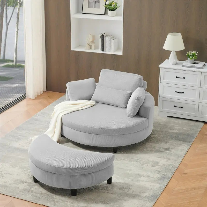 Corduroy Sofa Chair with Ottoman, 2 Throw Pillows and 1 Waist Pillow