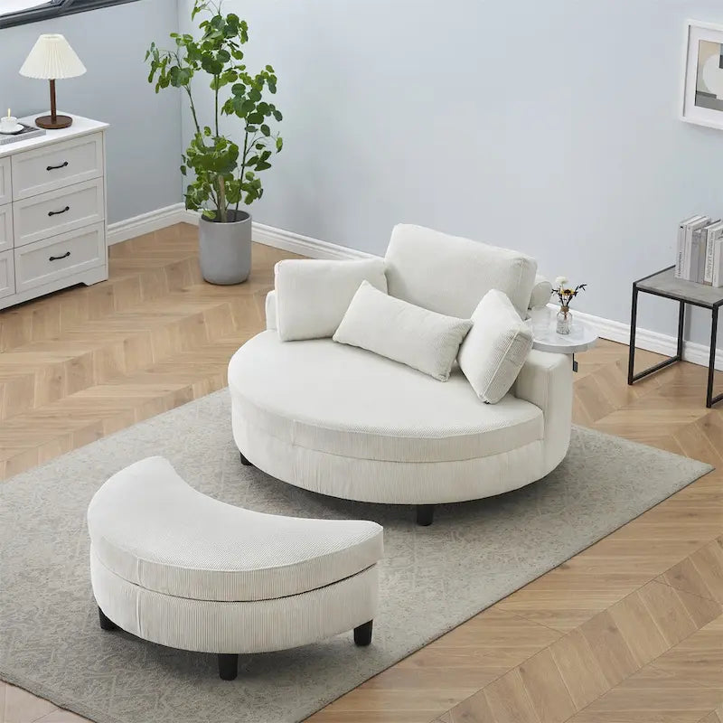 Corduroy Sofa Chair with Ottoman, 2 Throw Pillows and 1 Waist Pillow