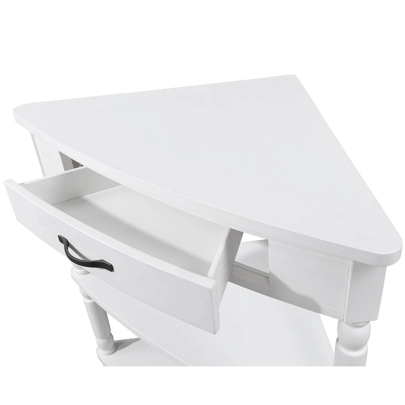 33.8Small Triangle Corner Table,Wood Corner Side Table for Small Spaces,3 Tier End Corner Table with Solid Wood Legs