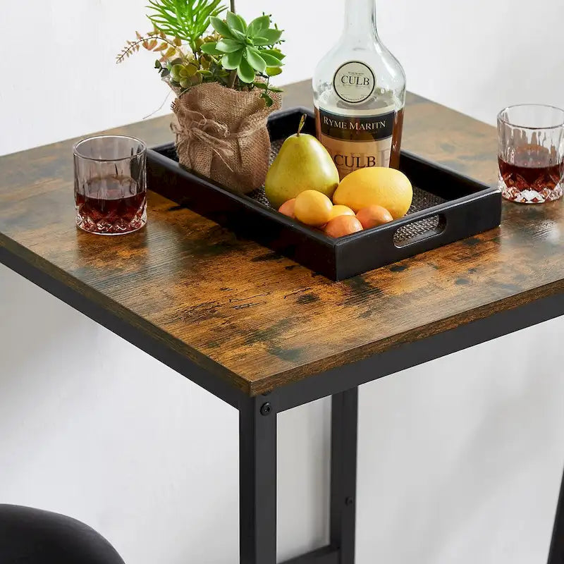 Grondin Industrial Style 3-Piece Bar Table Set with 2 PU Soft Seat Bar Stools and Backrest, Counter Height Dining Set for 2