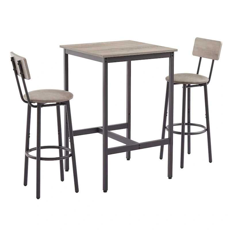 Grondin Industrial Style 3-Piece Bar Table Set with 2 PU Soft Seat Bar Stools and Backrest, Counter Height Dining Set for 2