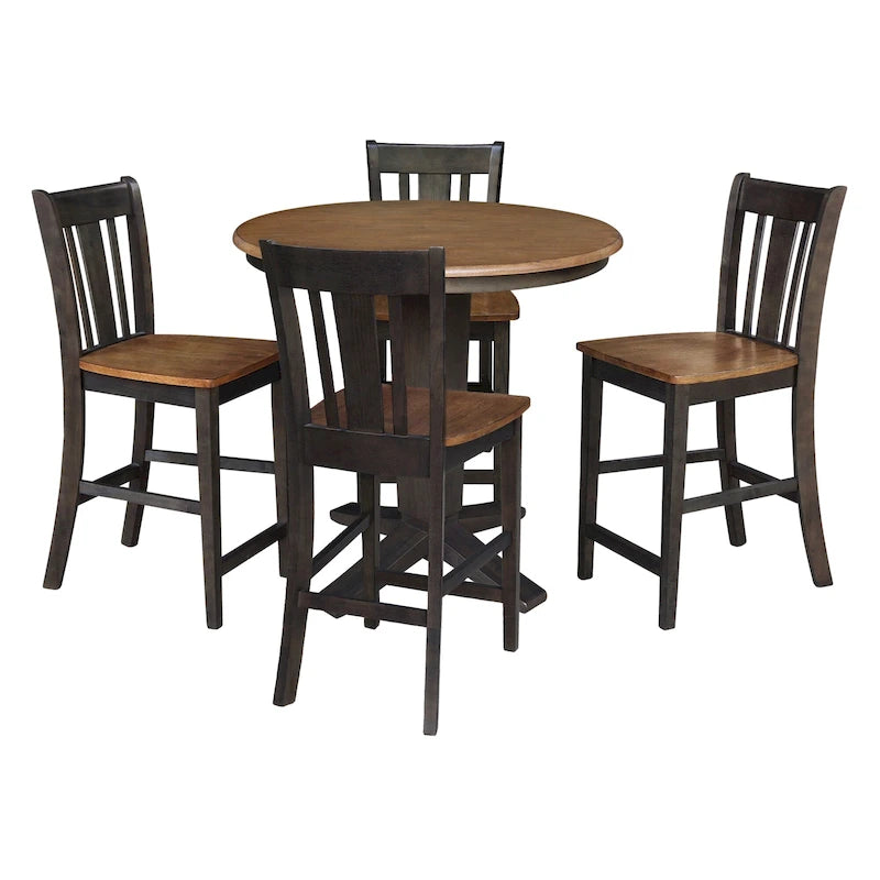 36 in Solid Wood Round Top Counter Height Dining Table with Stools