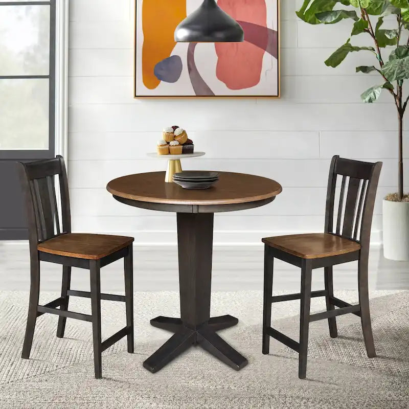36 in Solid Wood Round Top Counter Height Dining Table with Stools