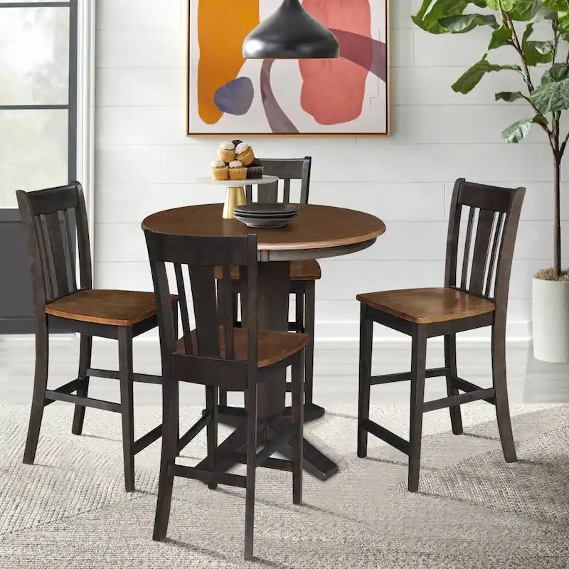 36 in Solid Wood Round Top Counter Height Dining Table with Stools