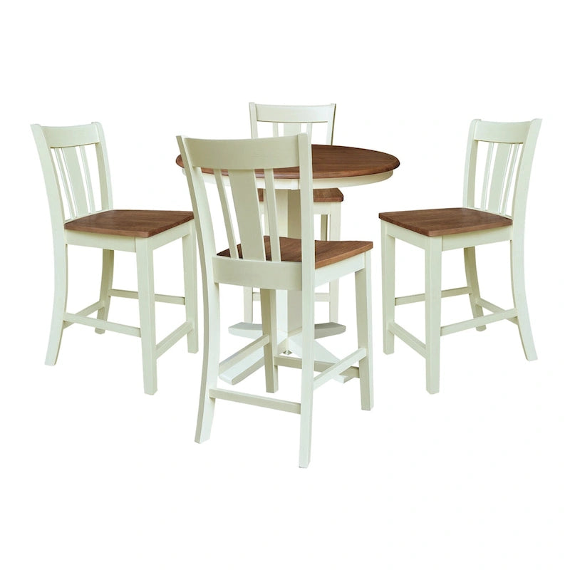 36 in Solid Wood Round Top Counter Height Dining Table with Stools