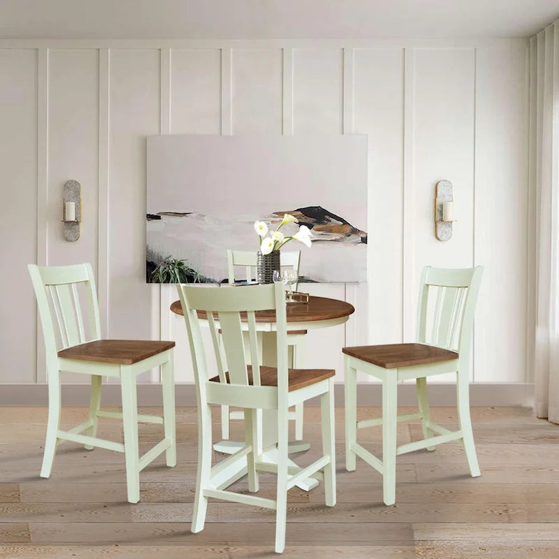 36 in Solid Wood Round Top Counter Height Dining Table with Stools