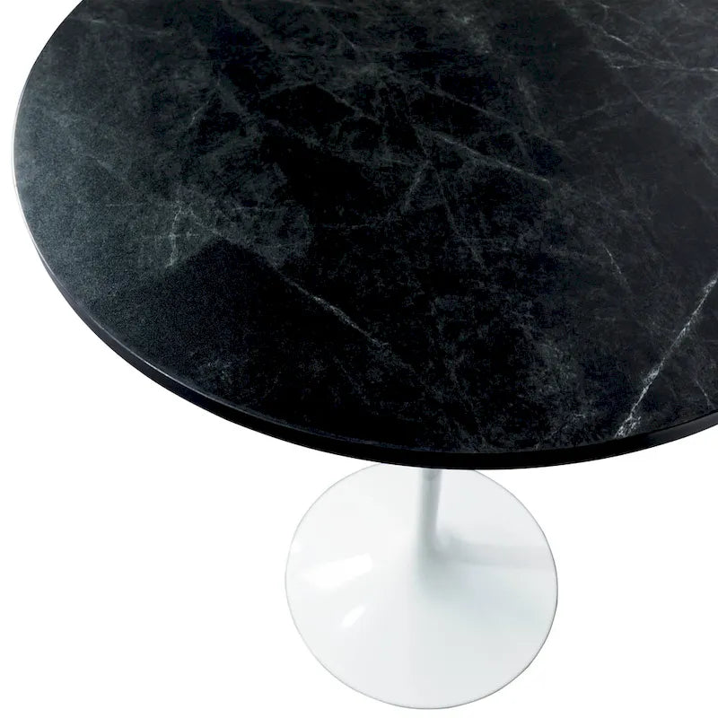 LeisureMod Verve 27 Round Dining Table with MDF Wood TableTop and White Steel Base for Kitchen & Dining Room