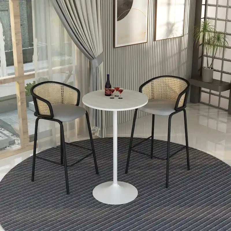 LeisureMod Verve 27 Round Dining Table with MDF Wood TableTop and White Steel Base for Kitchen & Dining Room