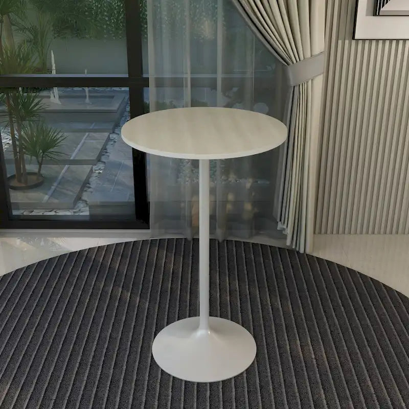 LeisureMod Verve 27 Round Dining Table with MDF Wood TableTop and White Steel Base for Kitchen & Dining Room