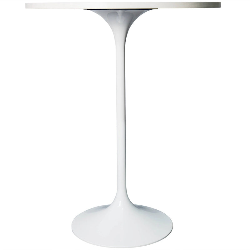 LeisureMod Verve 27 Round Dining Table with MDF Wood TableTop and White Steel Base for Kitchen & Dining Room