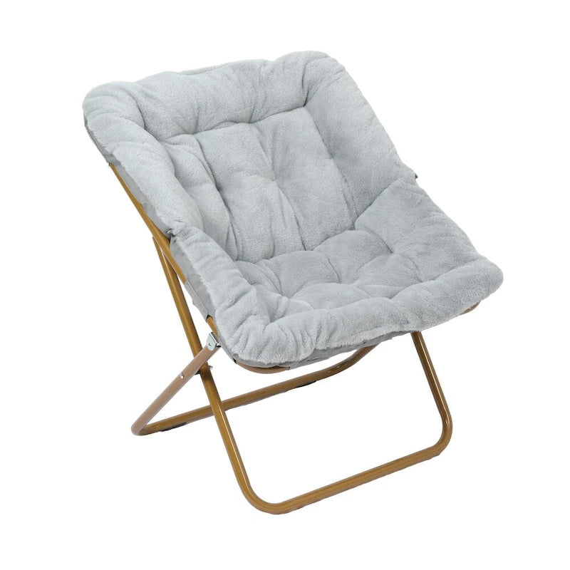 Folding Synthetic Fur Oversized Saucer Chair with Steel Frame - N/A