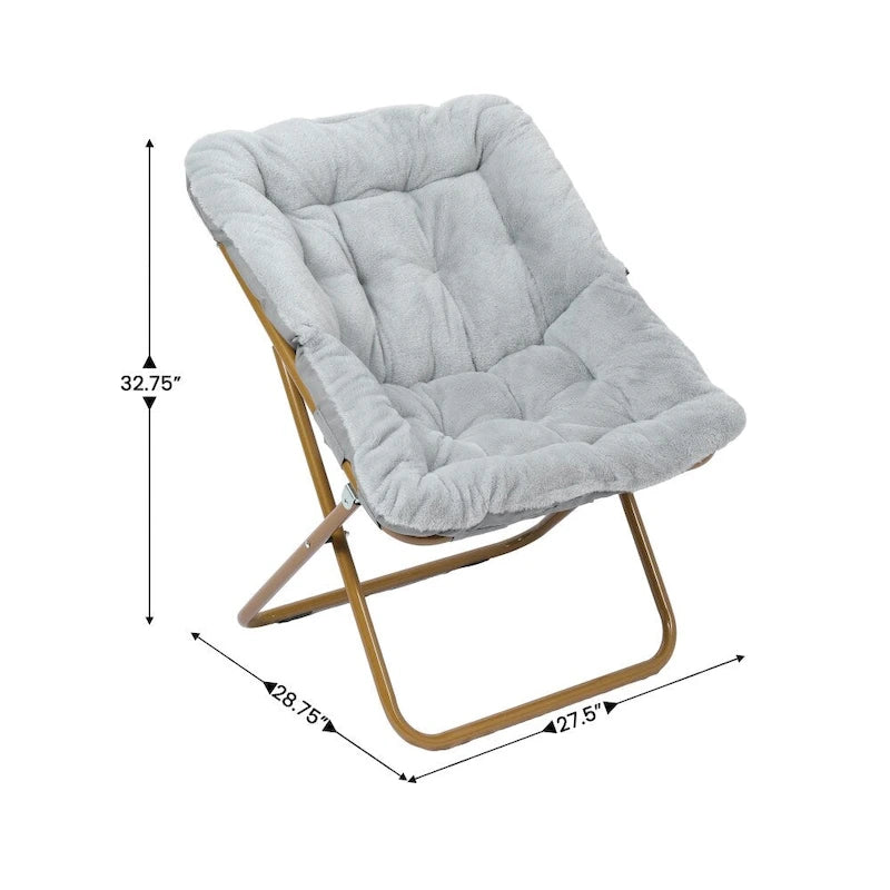 Folding Synthetic Fur Oversized Saucer Chair with Steel Frame - N/A