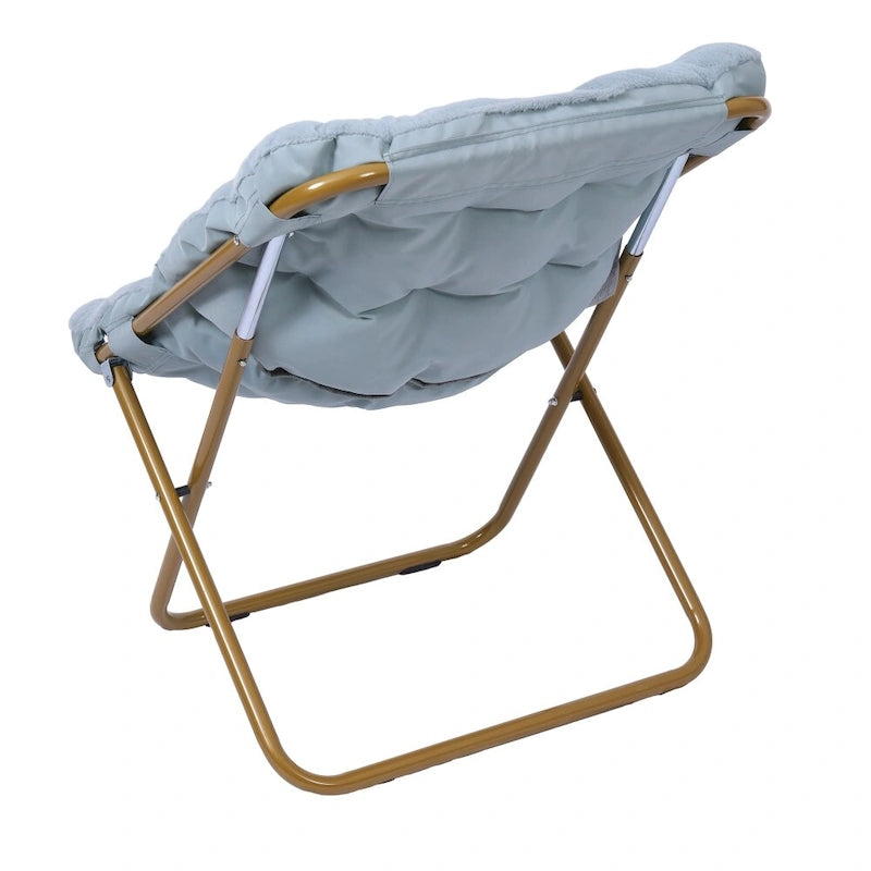 Folding Synthetic Fur Oversized Saucer Chair with Steel Frame - N/A