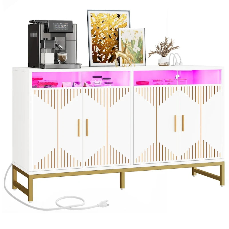 Moasis Modern LED Light Sideboard Buffet Cabinet with Power Outlet for Dining Room Kitchen