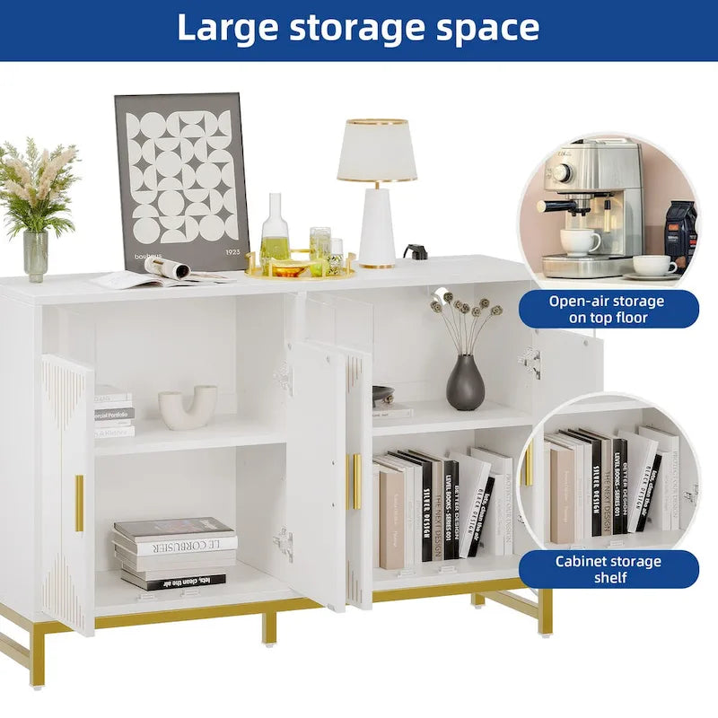 Moasis Modern LED Light Sideboard Buffet Cabinet with Power Outlet for Dining Room Kitchen