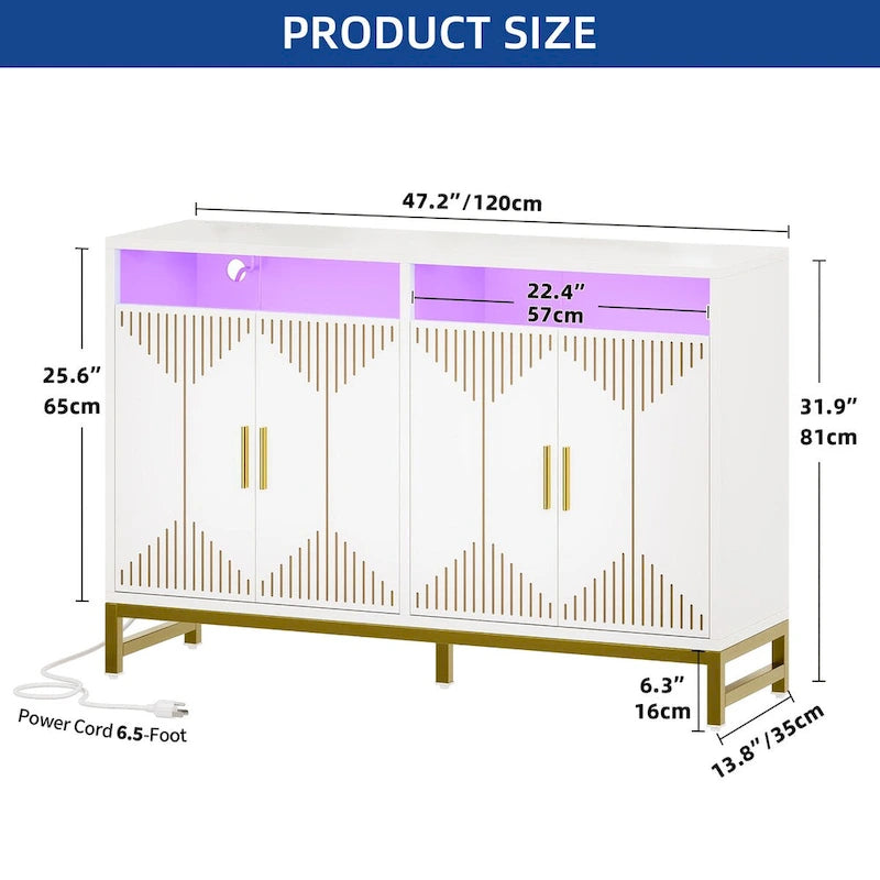 Moasis Modern LED Light Sideboard Buffet Cabinet with Power Outlet for Dining Room Kitchen