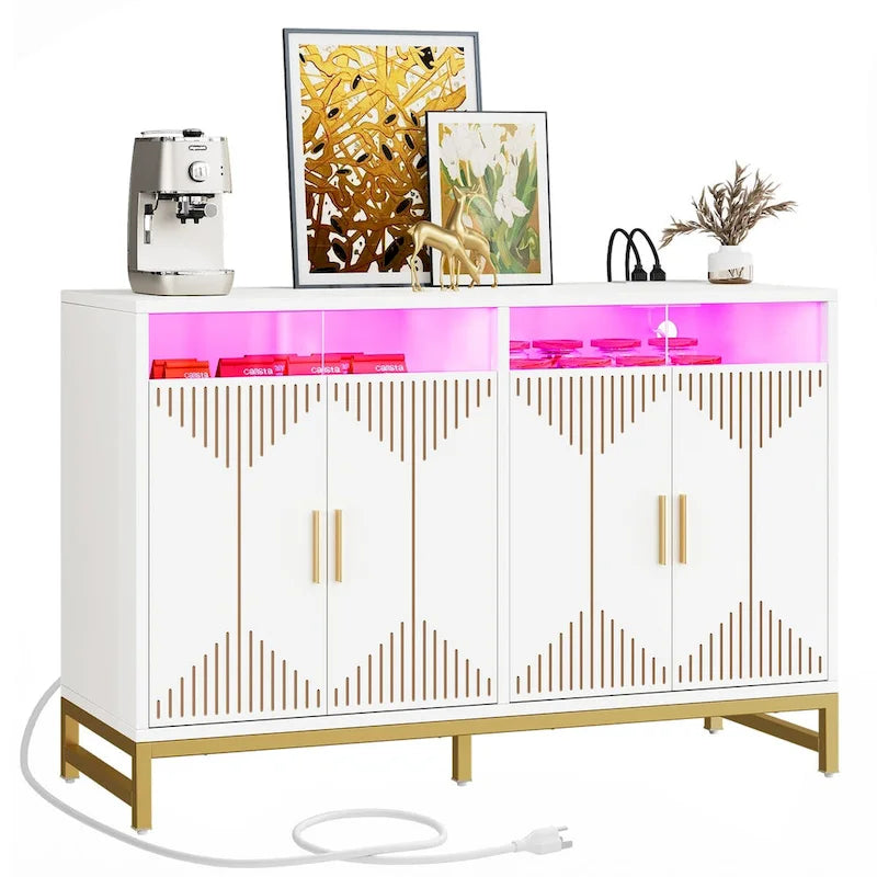 Moasis Modern LED Light Sideboard Buffet Cabinet with Power Outlet for Dining Room Kitchen
