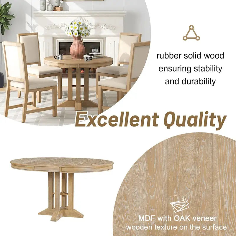 Nestfair Retro Style Dining Table with Extendable Tabletop - N/A