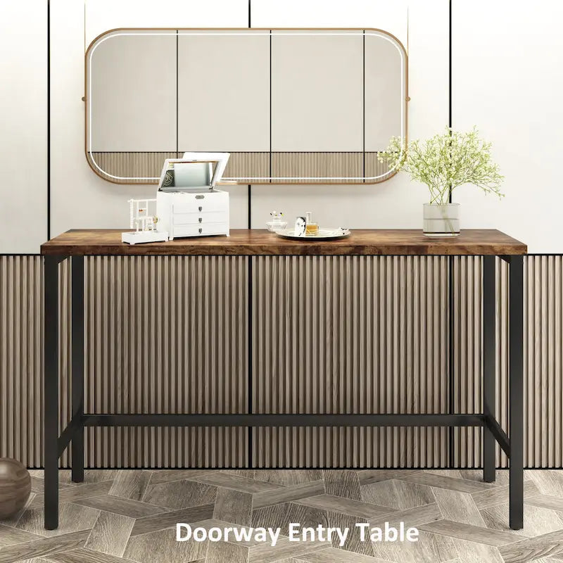 Counter Height Extra Long Dining Table Set with 3 Stools Pub Kitchen Set Side Table with Footrest