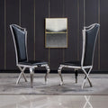 Velvet Unique Design Backrest Dining Chair with Stainless Steel Legs Set of 2