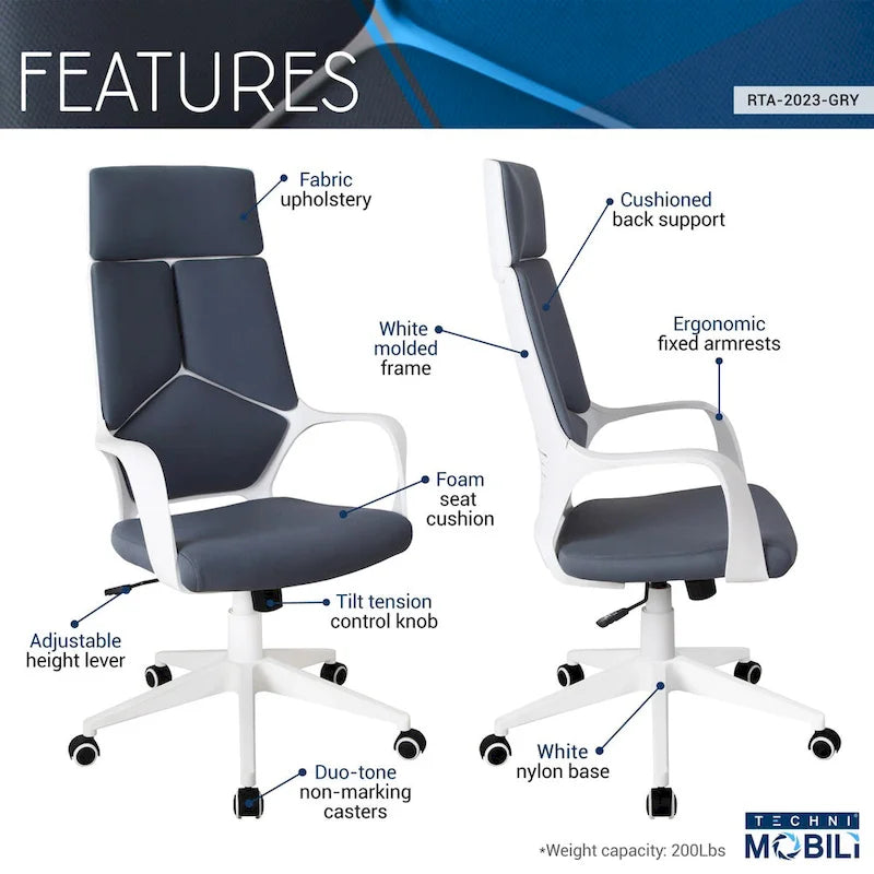 Modern Studio Office Chair,High quality and durable, Grey/White