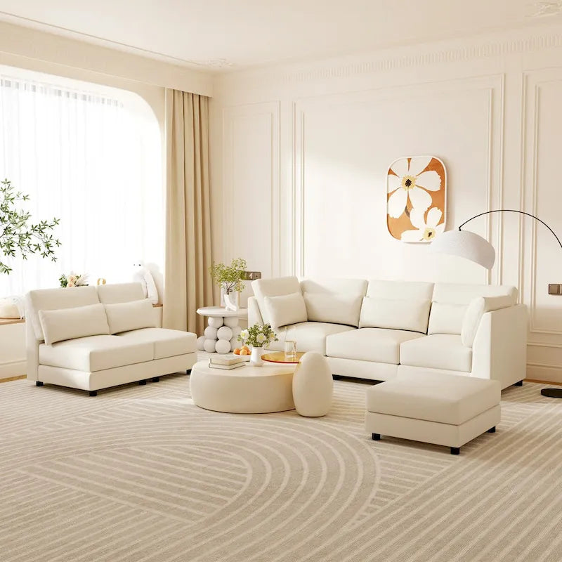 SUGIFT 5 Piece Versatile Linen Fabric Modular Sectional Sofa Set