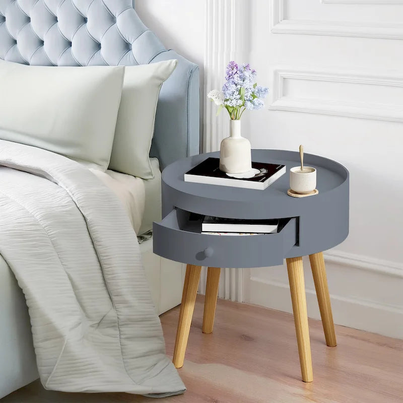 Modern Coffee Table with Drawer, Bedside Table, Sofa Side Table, Oak Table Legs, Suitable for Living Room and Bedroom
