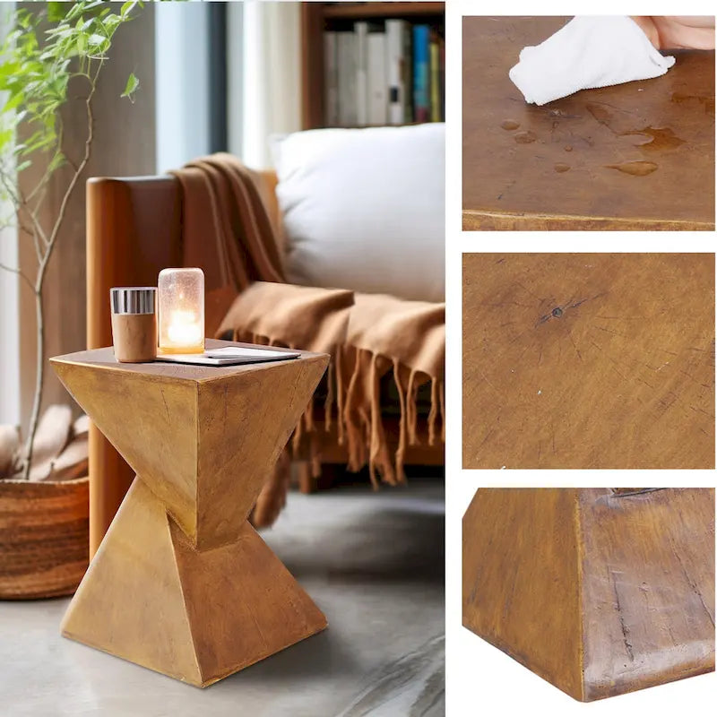 Modern Lightweight Concrete Side Table Accent Table Garden Patio - 12x12x18