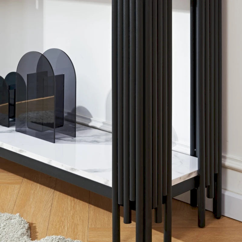 2 Tier Faux Marbling Console Table, Living Room Sofa Table, Modern Narrow Entryway Table, Hallway Entrance Table