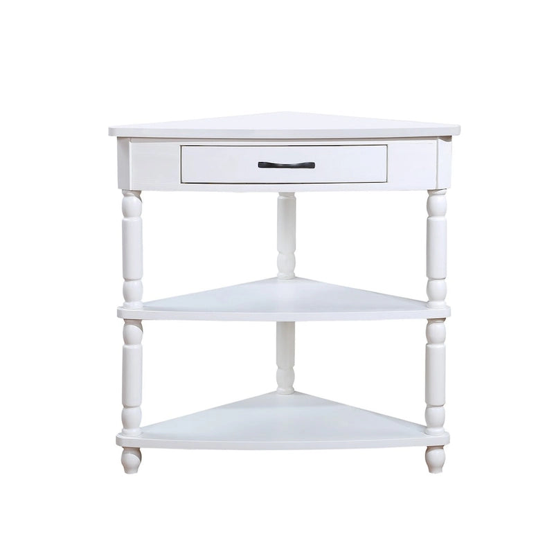 33.8Small Triangle Corner Table, Wood Side Table for Small Spaces Living Room, 3 Tier End Corner Table with Solid Wood Legs