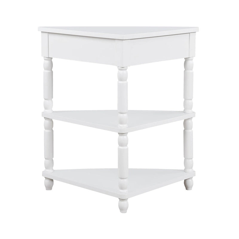 33.8Small Triangle Corner Table, Wood Side Table for Small Spaces Living Room, 3 Tier End Corner Table with Solid Wood Legs