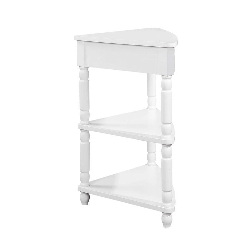 33.8Small Triangle Corner Table, Wood Side Table for Small Spaces Living Room, 3 Tier End Corner Table with Solid Wood Legs
