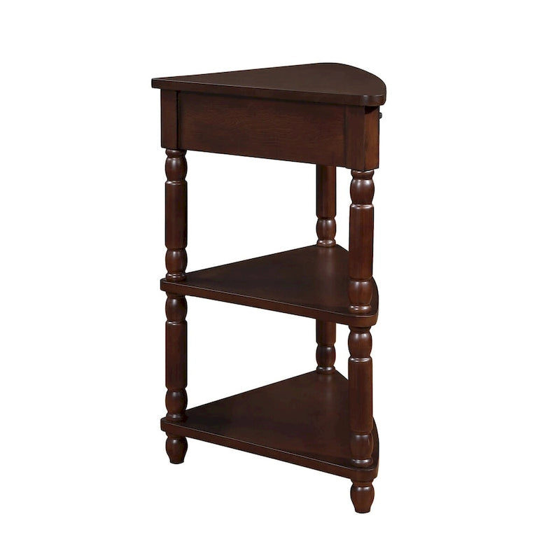 33.8Small Triangle Corner Table, Wood Side Table for Small Spaces Living Room, 3 Tier End Corner Table with Solid Wood Legs