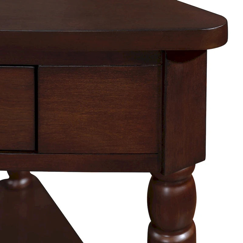 33.8Small Triangle Corner Table, Wood Side Table for Small Spaces Living Room, 3 Tier End Corner Table with Solid Wood Legs