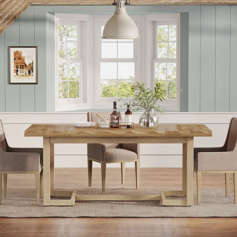 63-Inch Rectangular Dining Table with Solid Wood Leg and Thick Table Top for 4-6 People