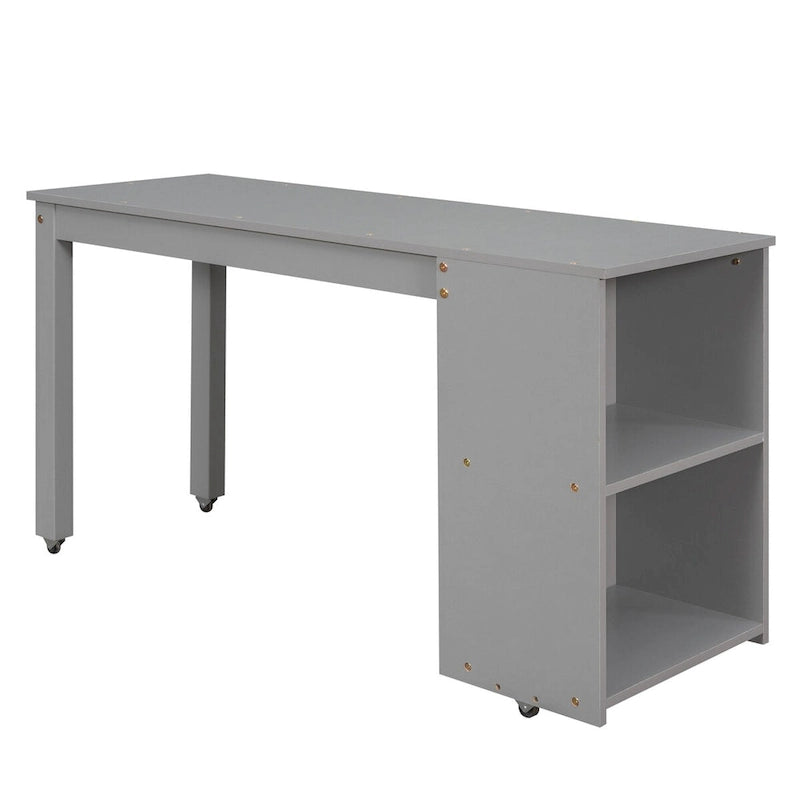 Multiple Functions Low Loft Bed with Cabinet, Shelves and Rolling Portable Desk