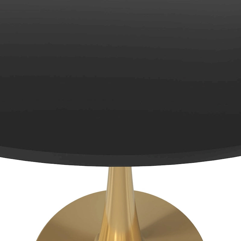 LeisureMod Bristol 31 Round Dining Table for 4 with MDF Wood Tabletop in Gold Steel Base for Kitchen & Dining Room