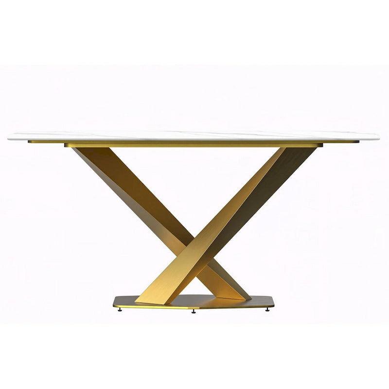 Voren Dining Table with Rectangular Top and Stainless Steel Base