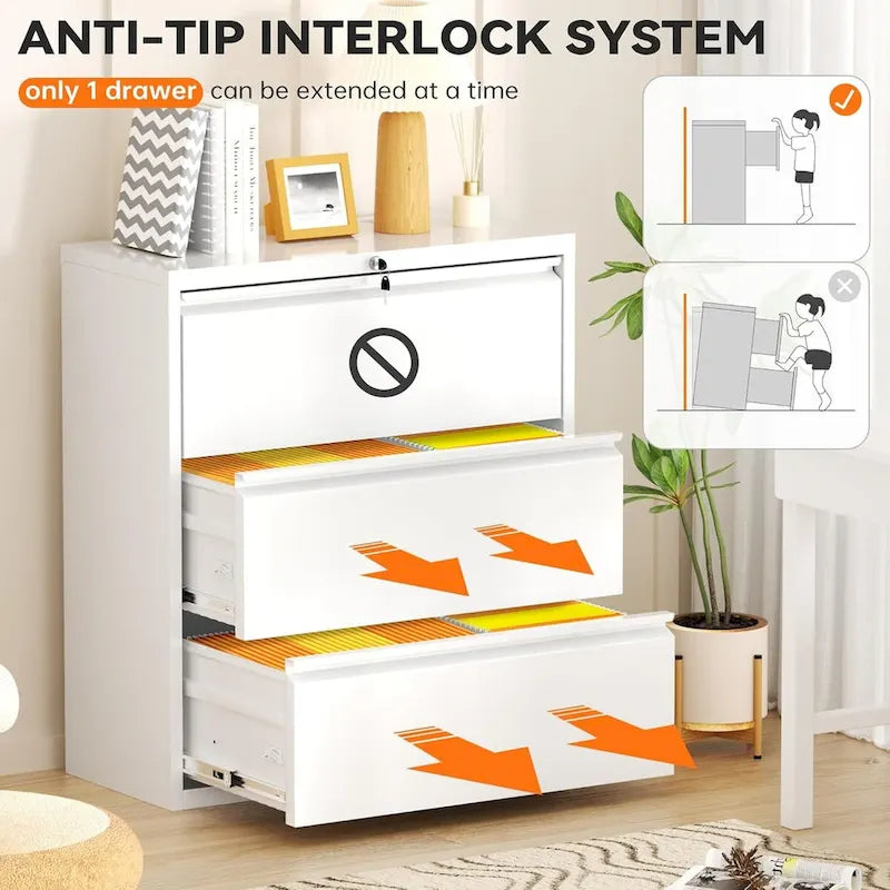 3 Drawer Metal Lateral Filing Cabinet with Lock