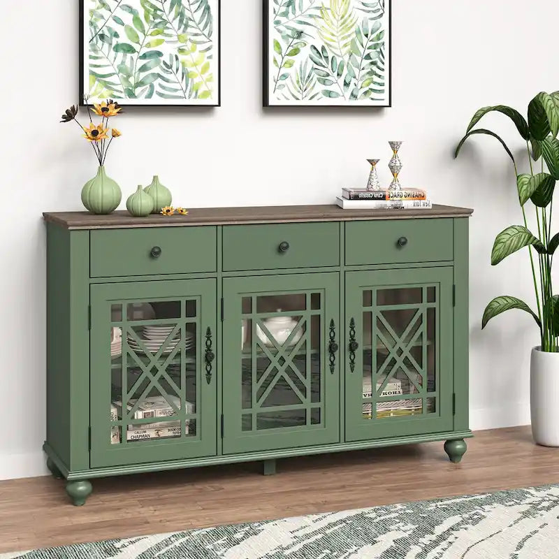 55 Vintage Style Kitchen Accent Buffet Sideboard Cabinet w/ Drawers - 55 in Width