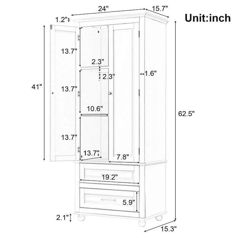 Tall Storage Cabinet with Two Drawers for Bathroom
