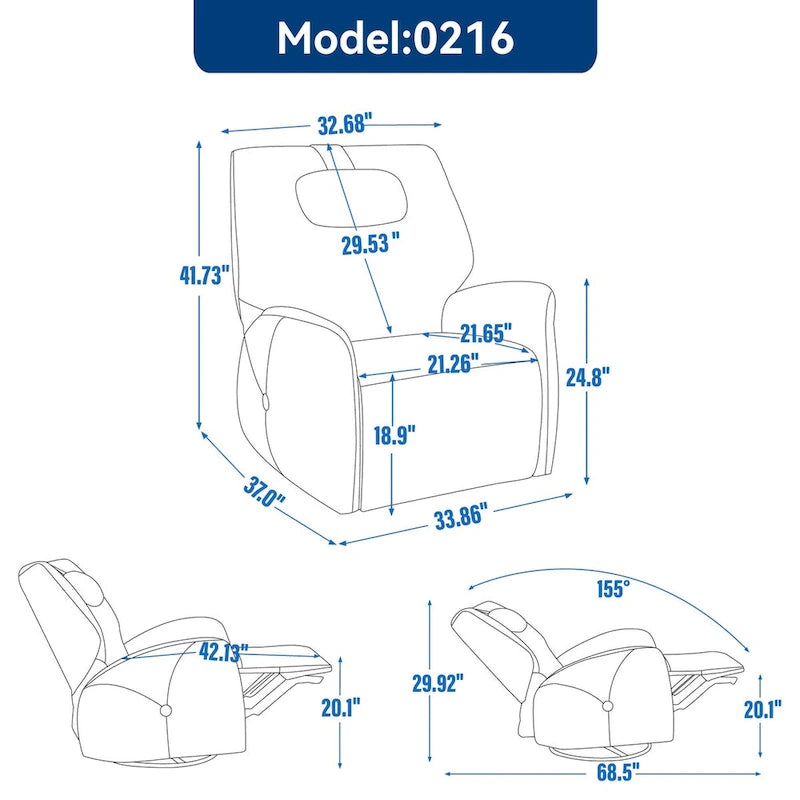 Swivel & Rocker Power Recliner Chair with Lumbar and Neck Support Pillow, USB, Type-C Ports